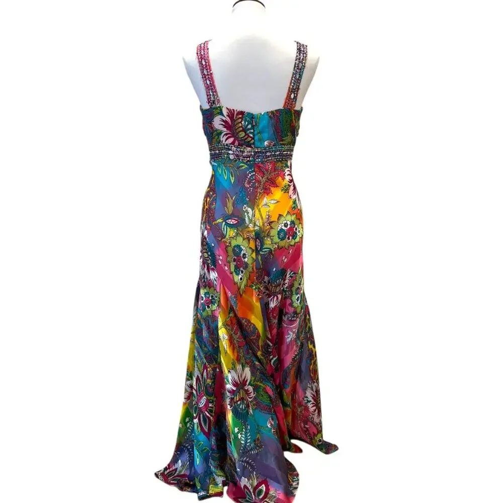 Vintage Dress Small Y2K Formal Prom Gown Beaded Tropical Dress long Cruise Maxi - Picture 17 of 17